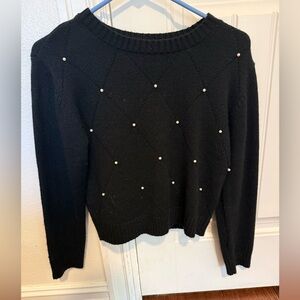 I.N. Girl Black Metallic Faux Pearl Sweater - Kids Girls Size Large (14)